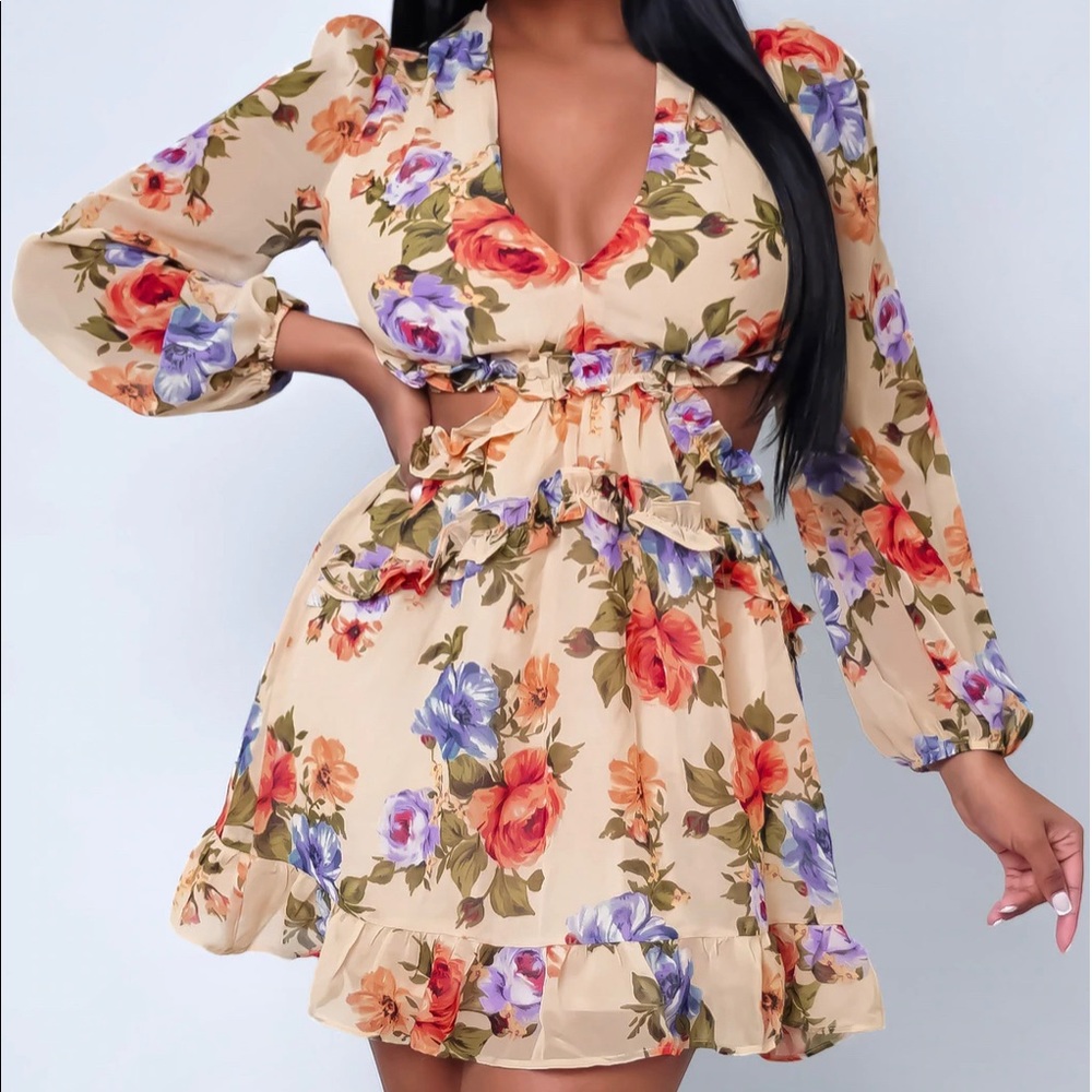 Floral Dress With Cut Out Sides
